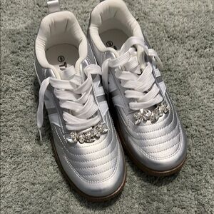 Elegant Silver Women's Sneakers with Gem Accents